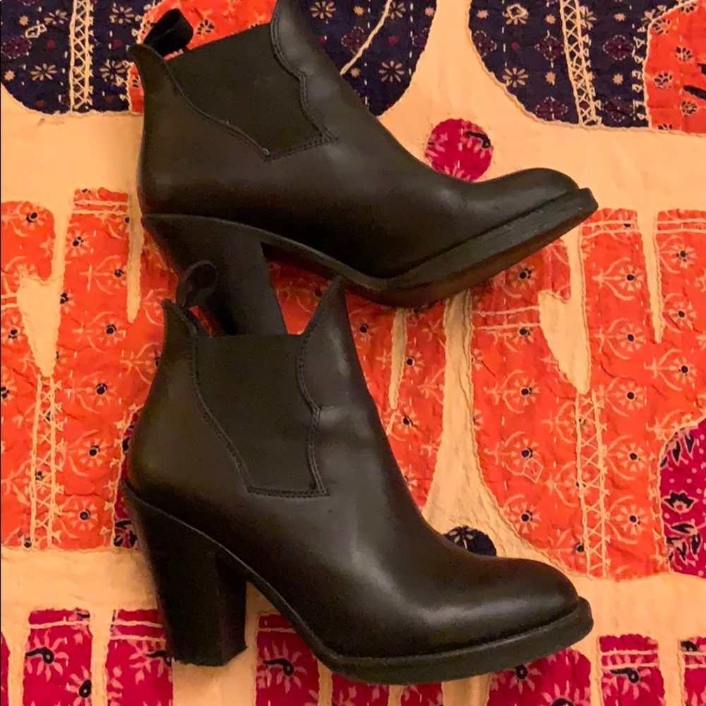 Acne black stacked heel slip on leather bootie - Picture 2 of 7